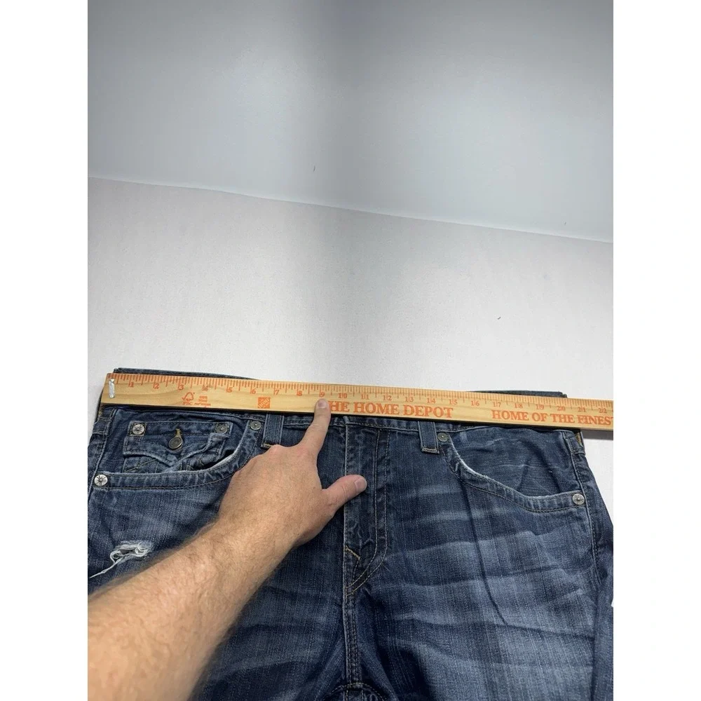 True Religion Ricky Relaxed Straight Jeans Mens 40*34 distressed whisker flap